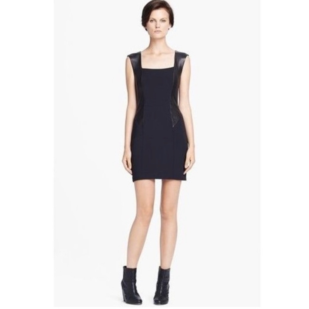 Rag & Bone Calder Leather Combo Dress, Black 00 (XS)